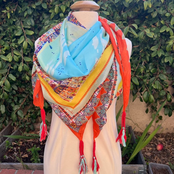 Johnny Was Silk Scarf NWT ! 12 Tassels! - Picture 2 of 4